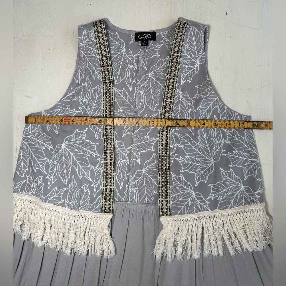 GigiO USA Women’s Boho Tiered Fringe Vest Tunic Top Gray Size Small cotton blend - Picture 5 of 9